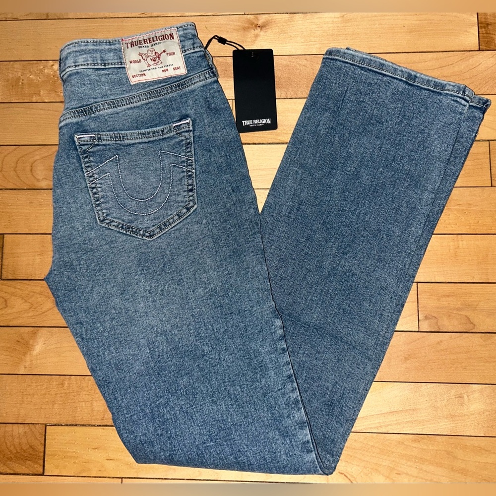 NEW! NWT TRUE RELIGION Billie Mid Rise Straight Jean Light Peppermint Wash Sz 27